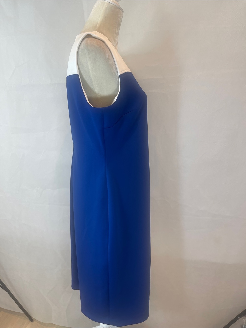 Tommy Hilfiger Blue and White Sleeveless Sheath Dress with Side Button Detail - Picture 4 of 10